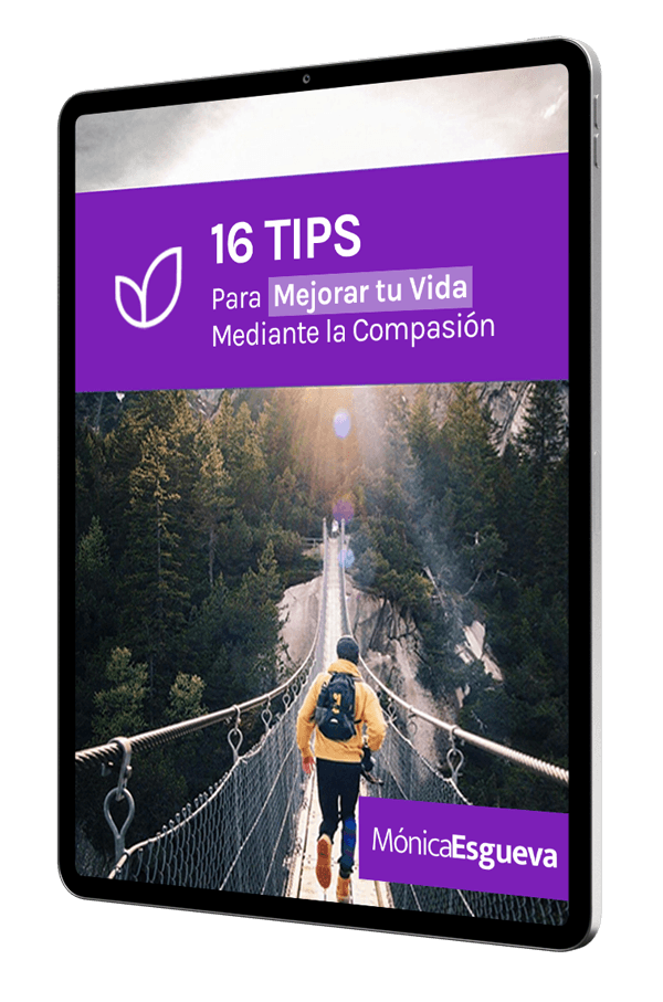 eBook «16 tips para mejorar tu vida mediante la compasión» en una tableta