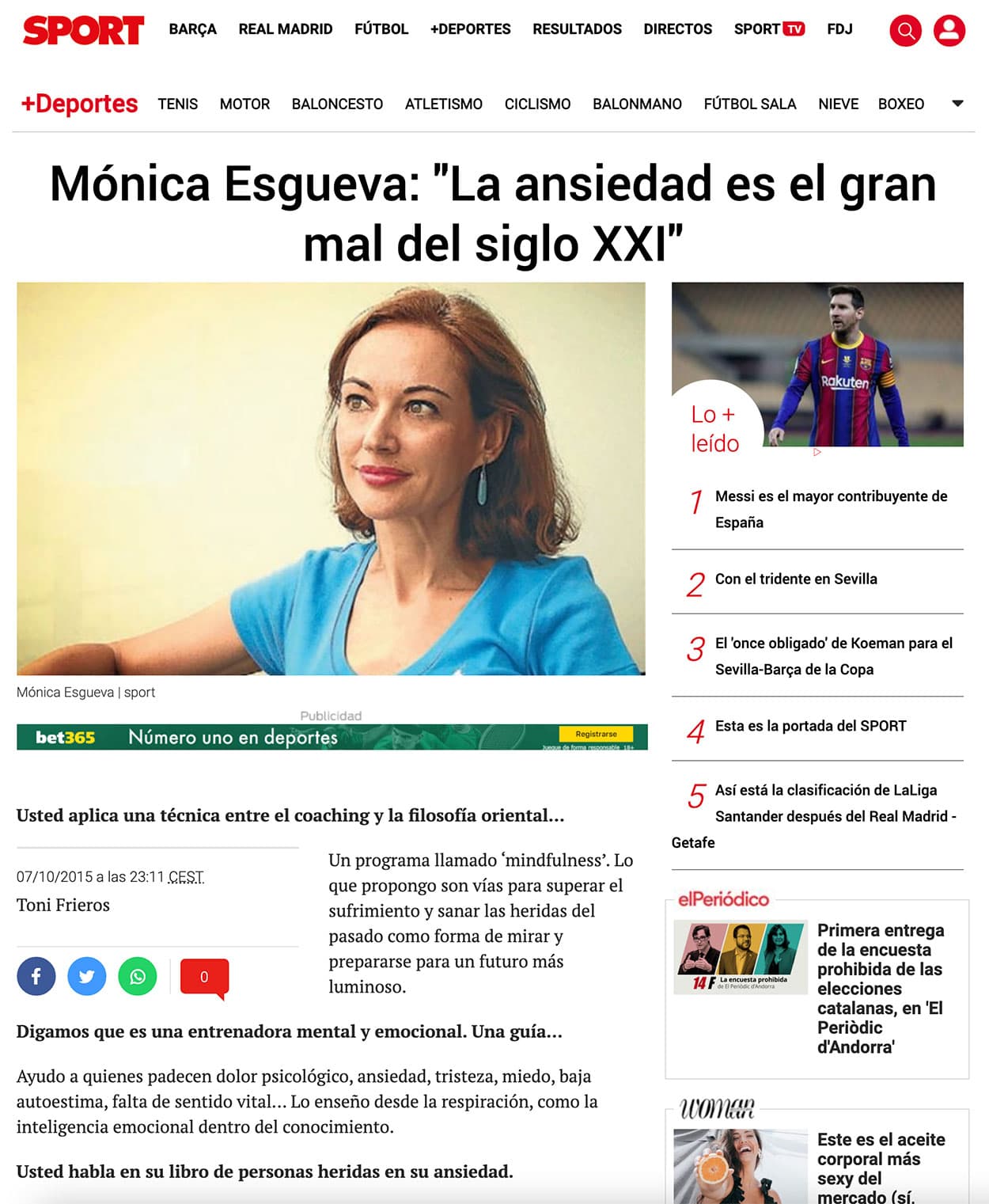 Mónica Esgueva en la revista Sport